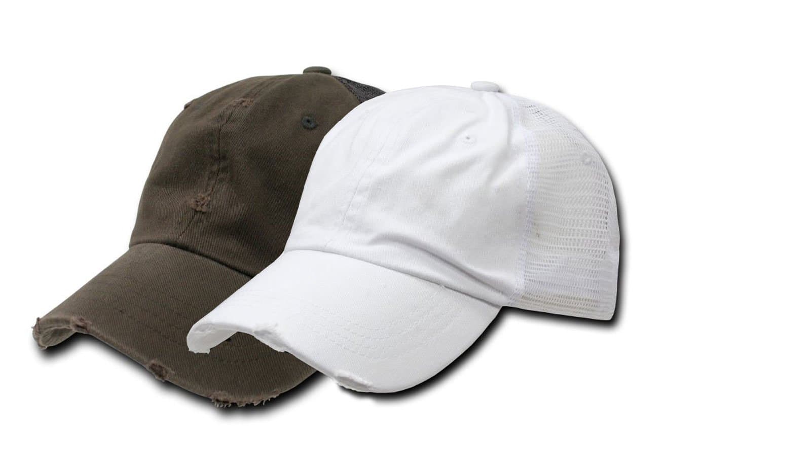DECKYCombo 2pk Vintage Mesh Caps Baseball Cap (Adjustable, White with Chocolate)