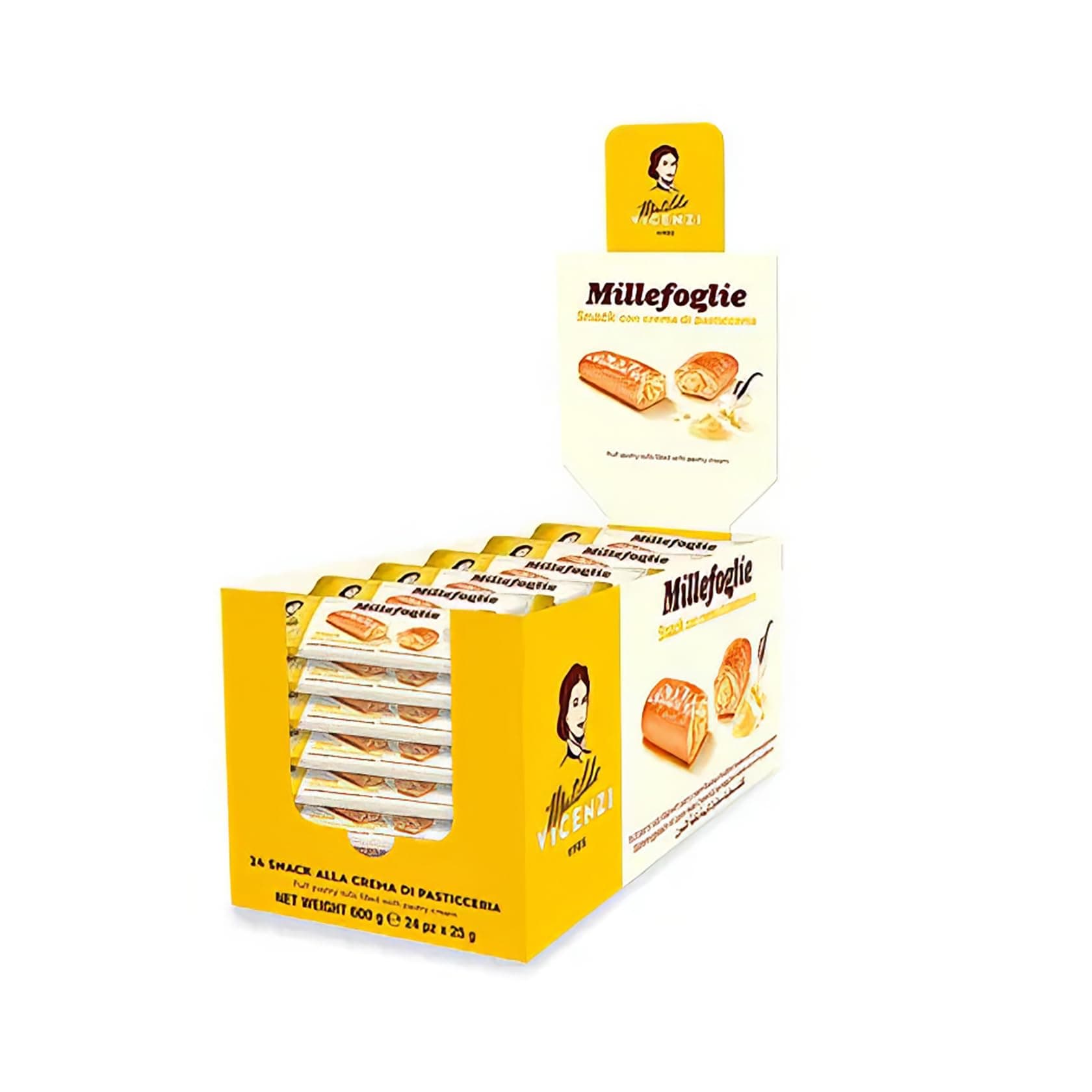 Matilde Vicenzi - Millefoglie Mini Snack, With Pastry Cream, Rich In Cream, With Crispy Puff Pastry, Individually Packaged, 24 Pieces Of 25 G