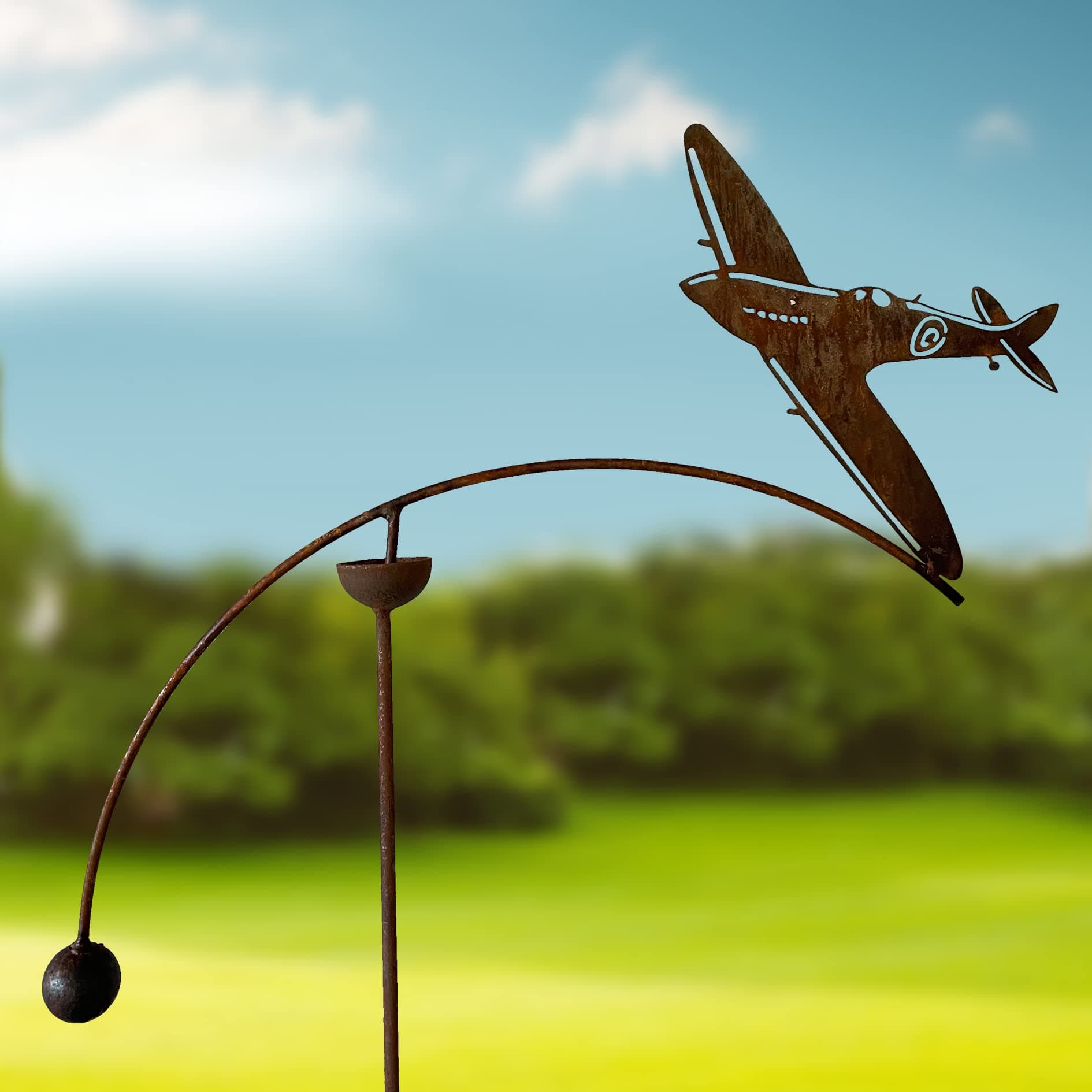 Solid metal Spitfire Single Ball Wind Rocker/Spinner. Supplied bare metal, designed to rust naturally