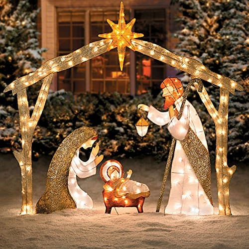 Glittering Tinsel Nativity Christmas Decor