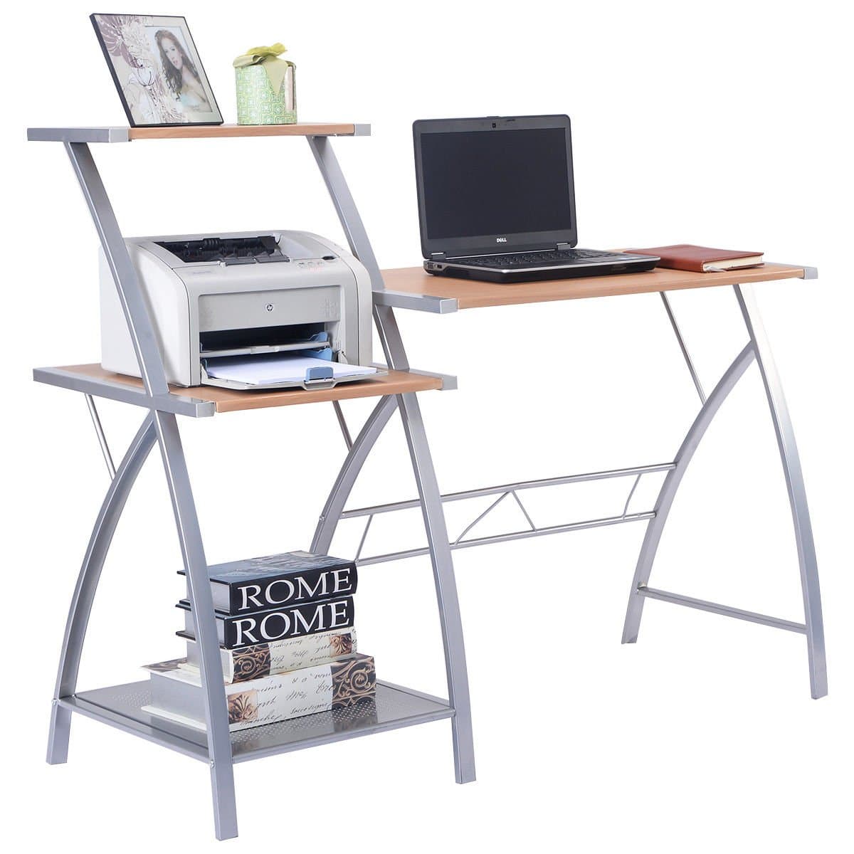 Kissemoj 3-Tier Shelf Computer Laptop Writing Study Desk Table