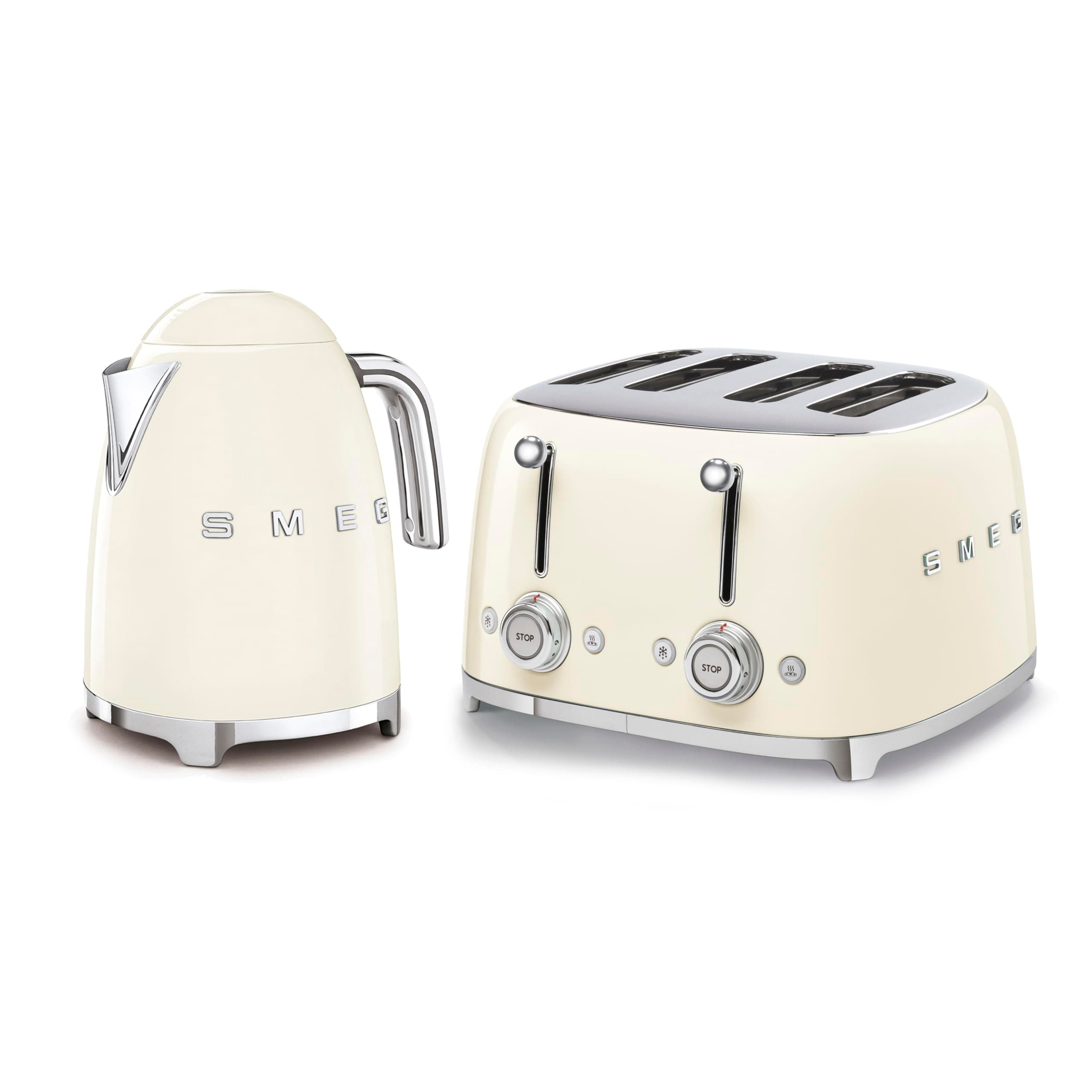 50’s Style Retro Range Breakfast Set, 1.7L 3000W Kettle and Multi-Functional Control 4-Slice 2000W Toaster, Cream, KLF03CRUK/ TSF03CRUK