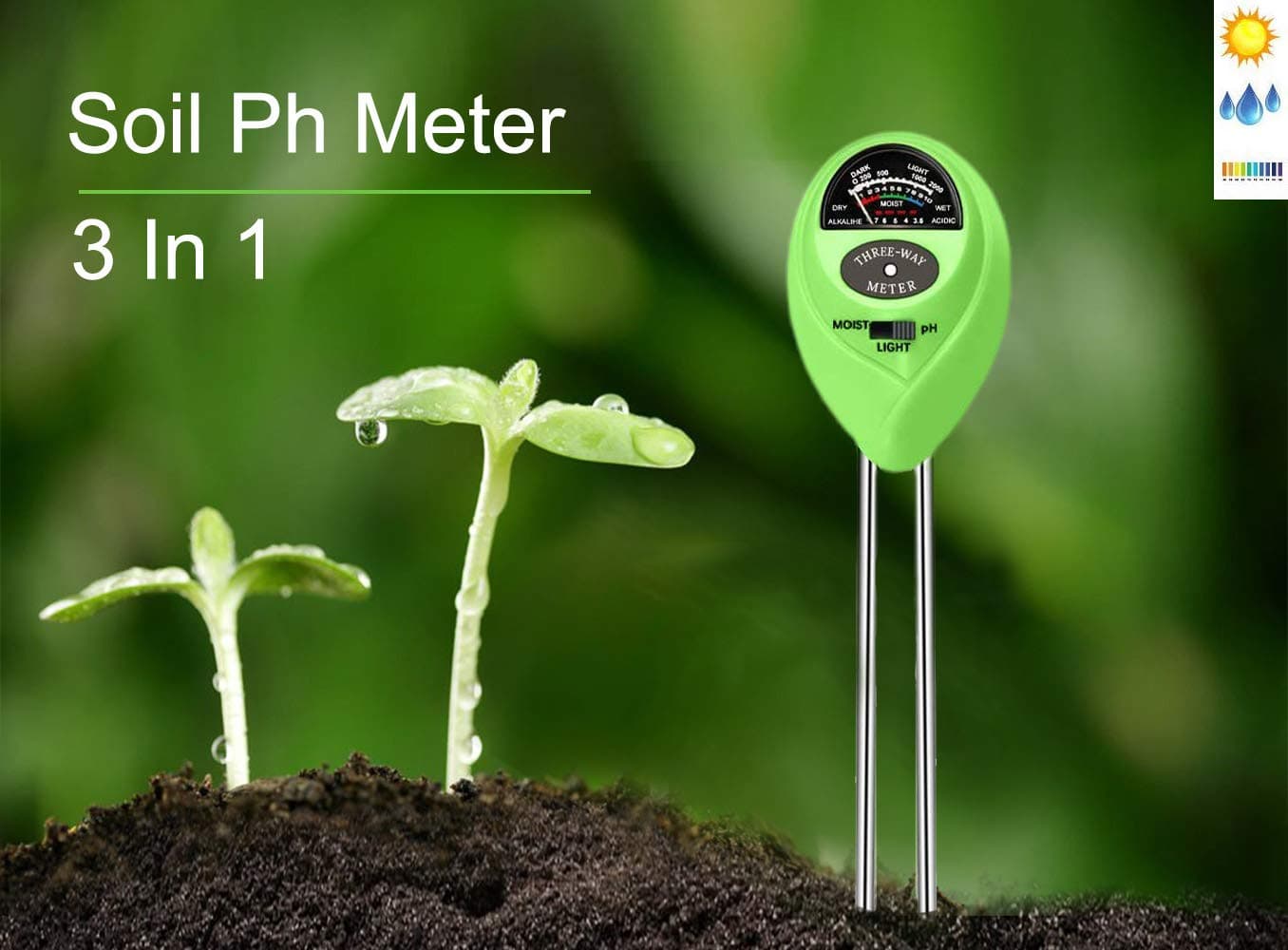 tinams Soil Ph Meter, Soil Ph Test Kit 3 in 1 Functional Testing Moisture, Light and Ph Value Care for Garden, Lawn, Farm, Gardening Tools for Indoor/Outdoors Plant Care