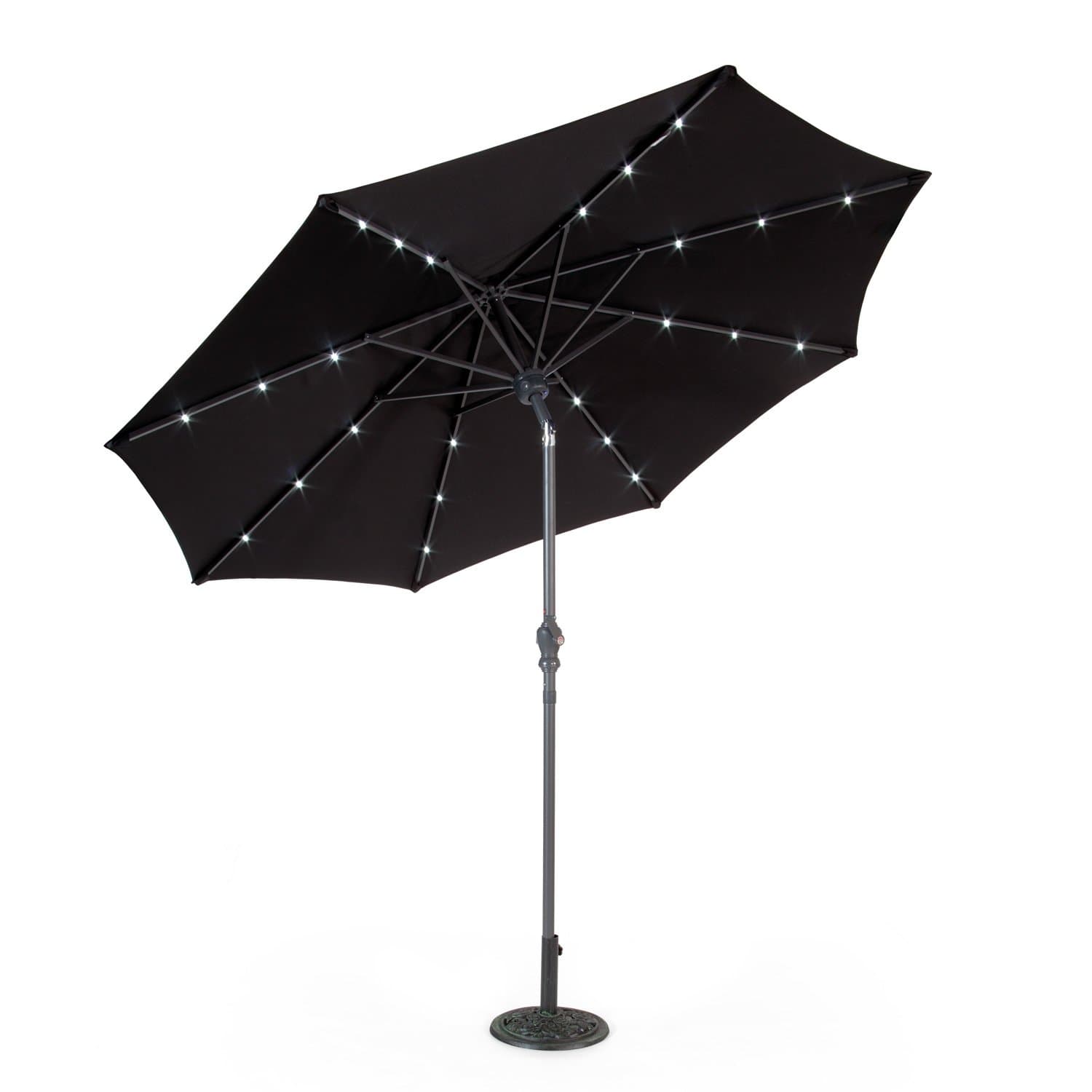 SunTime 2.7m Aluminium Solar Powered Bluetooth Speaker LED Black Parasol
