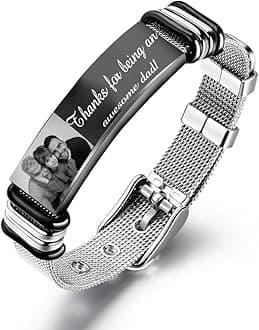 Kaululu Men Bracelet with Photo Name Engraved Personalised Bracelet Stainless Steel Wristband Gifts for Father and Son Brother Best Friend