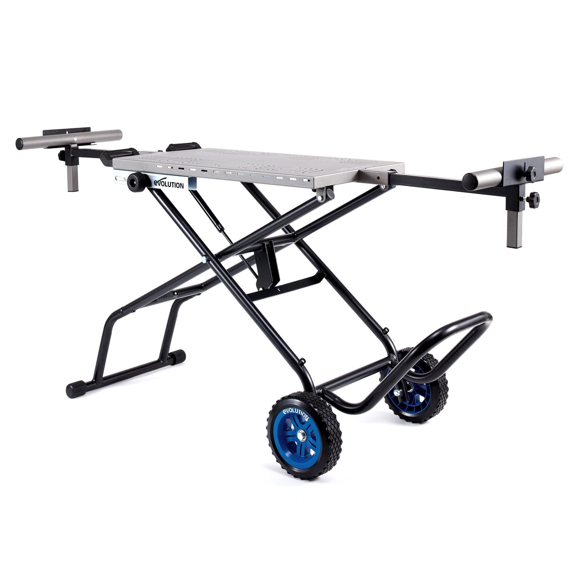 Evolution Power Tools, MCS Stand, Mitering Chop Saw Stand with Powerlift Assist | Heavy-Duty Steel Frame, All-Terrain Wheels, Compatible with Evolution S355CPS, R355CPS, Gas-Strut Lift