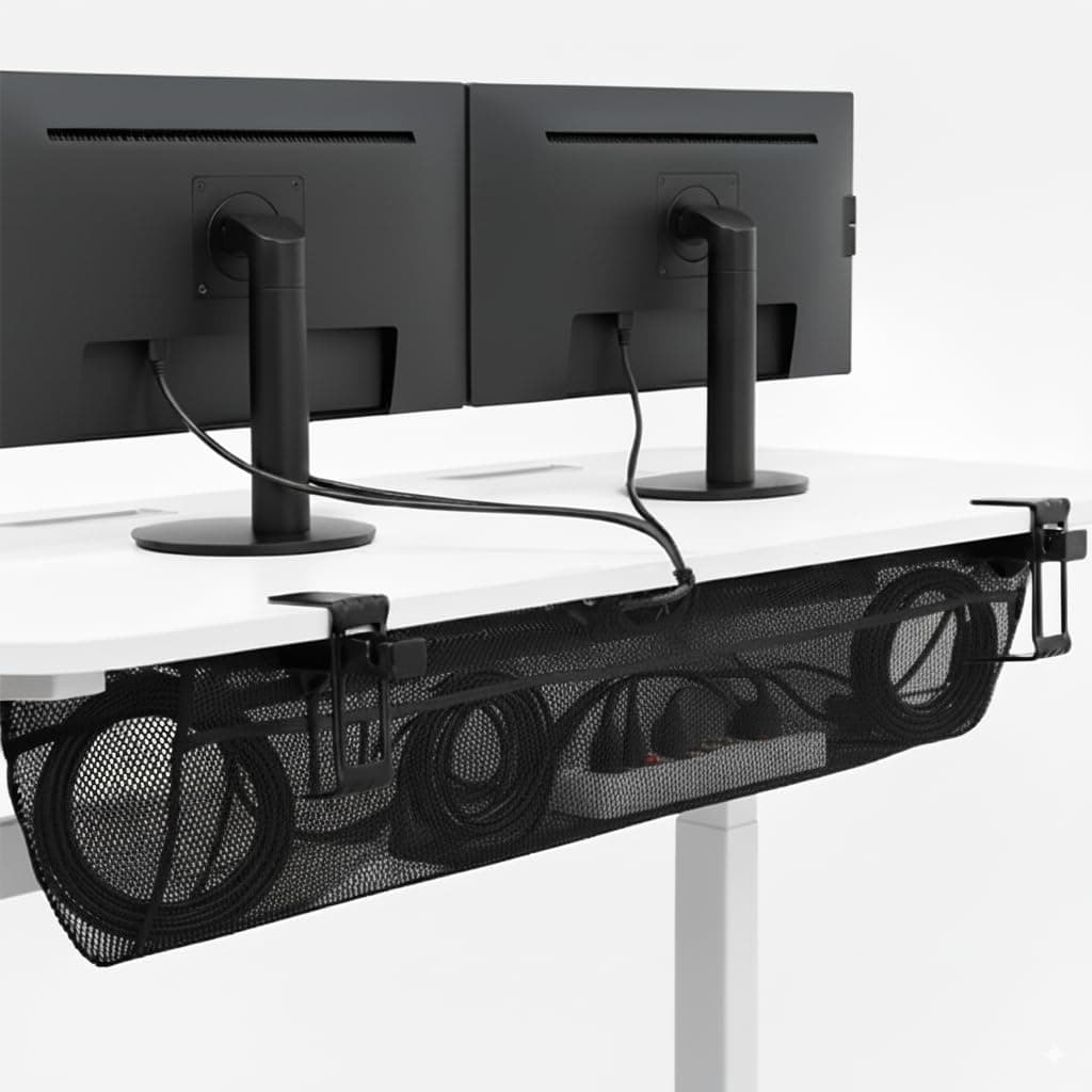 VIVO Mesh Fabric 44 Inch Clamp-on Under Desk Cable Net, Sit Stand Workstation Wire Organizer, Power Strip Holder, Ergonomic Adjustable Cable Management Solution for Home Office, Black, DESK-AC44MH