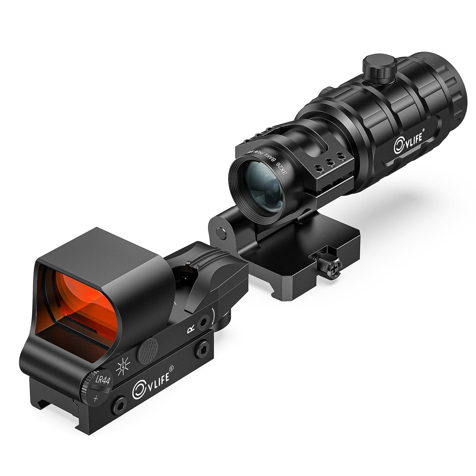 CVLIFE EagleFeather Multiple Reticle Red/Green Dot and Magnifier Combo, 40mm Large Lens Red/Green Dot with 3X Magnifier, Absolute Co-Witness, Open Reflex Optics Sight with Flip-to-Side