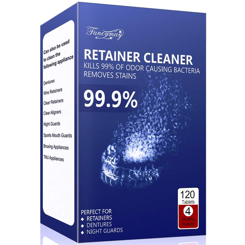 Retainer Cleaner Tablets - 4 Months Supply, Cleaning Tablets for Denture Aligners Invisalign, Mouth Guard Night Guard Cleaner, Remove Odors, Discoloration, Stains & Plaque, Mint
