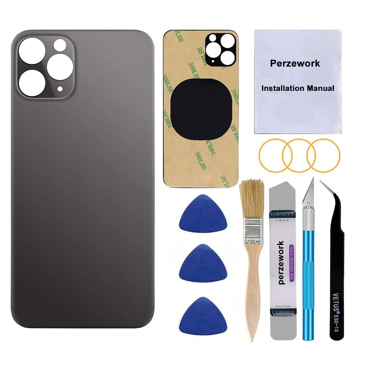 OEM Rear Back Glass Replacement for iPhone 11 Pro Max 6.5 inches with Reparing Toolkit and Pre-Installed Adhesive (Space Gray/Black)