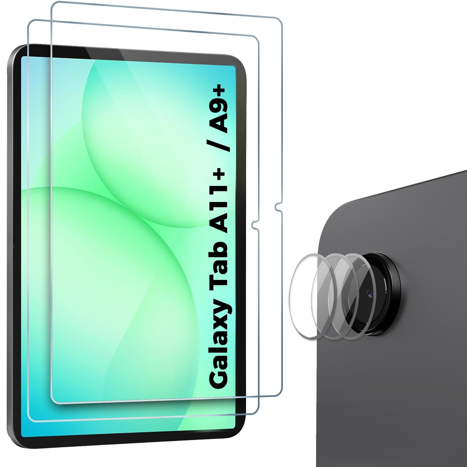 ProCase 2 Pack Screen Protector for Galaxy Tab A11 Plus 2025 / Galaxy Tab A9 Plus 2023 + 3 Camera Lens Protector, 9H Hardness HD Clear Tempered Glass Film Guard Screen Saver for Tab A11+ / A9+ 5G 11"