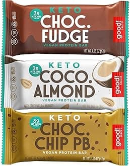good! Snacks Keto Variety Pack Protein Bar, Vegan, Soy & Gluten Free, Low Sugar Meal Replacement, 10g High Protein, Natural Healthy Snack, For Athletes & Active Lifestyles, 3g Net Carbs,12 Bars