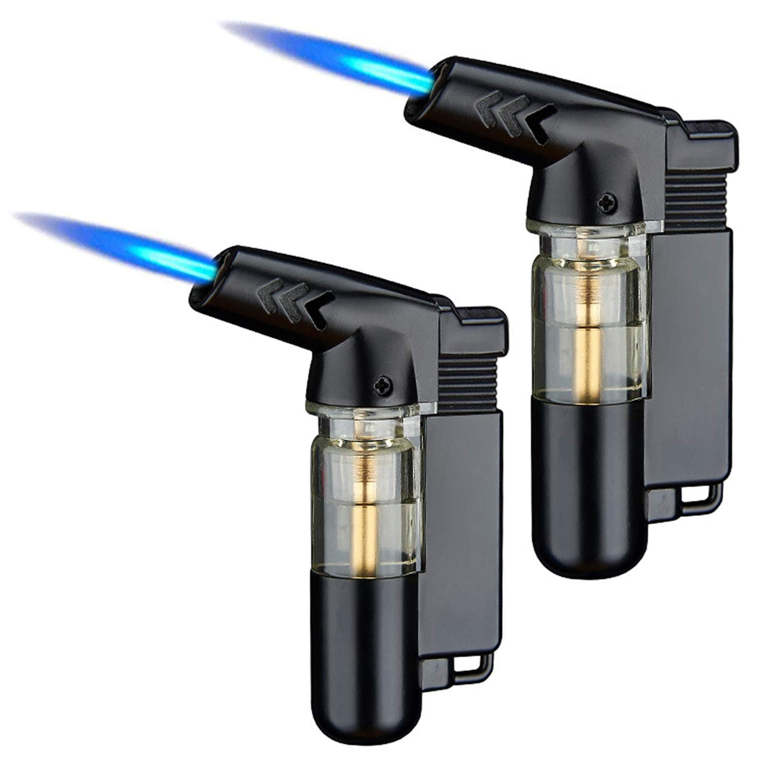 Torch Lighters,Windproof Lighter with Visible Window,Windproof Refillable Lighter,Adjustable Jet Flame,Used for Barbecue Kitchen Fireplace Candles etc,2 Pack(Gas not Included) (Black)
