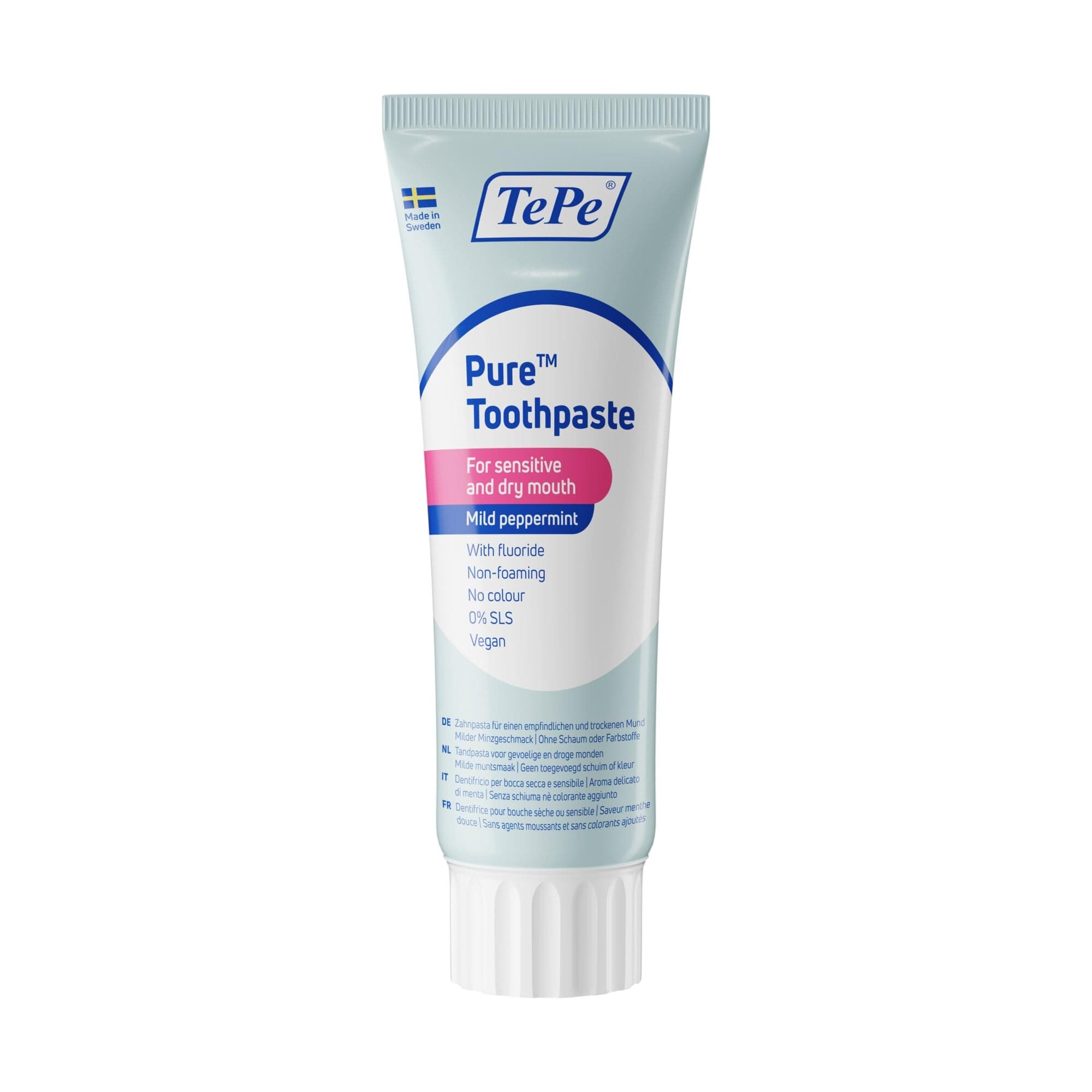 Pure Toothpaste, mild Peppermint, Very Gentle Everyday Fluoride Toothpaste for Sensitive Gums and Dry Mouth, Age-Appropriate Fluoride Level