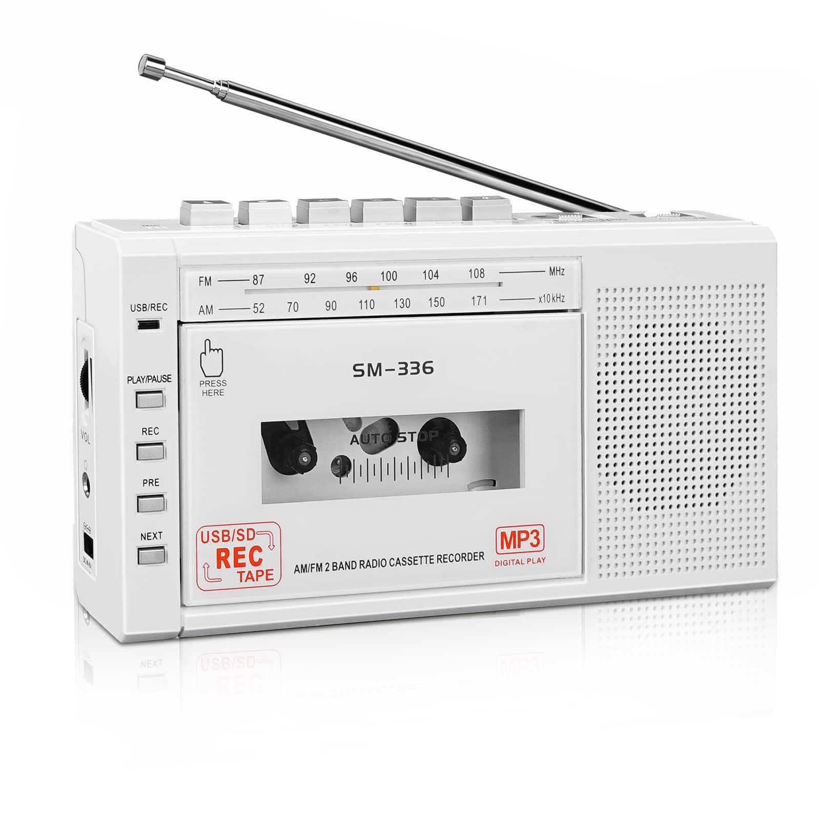 Small Cassette Player Recorder, Cassette to Digital Converter via USB or Micro SD Card, Powered by AC or 4 AA Battery, AM FM Radio Tape Recorder with Build-in Speaker and Earphone Jack