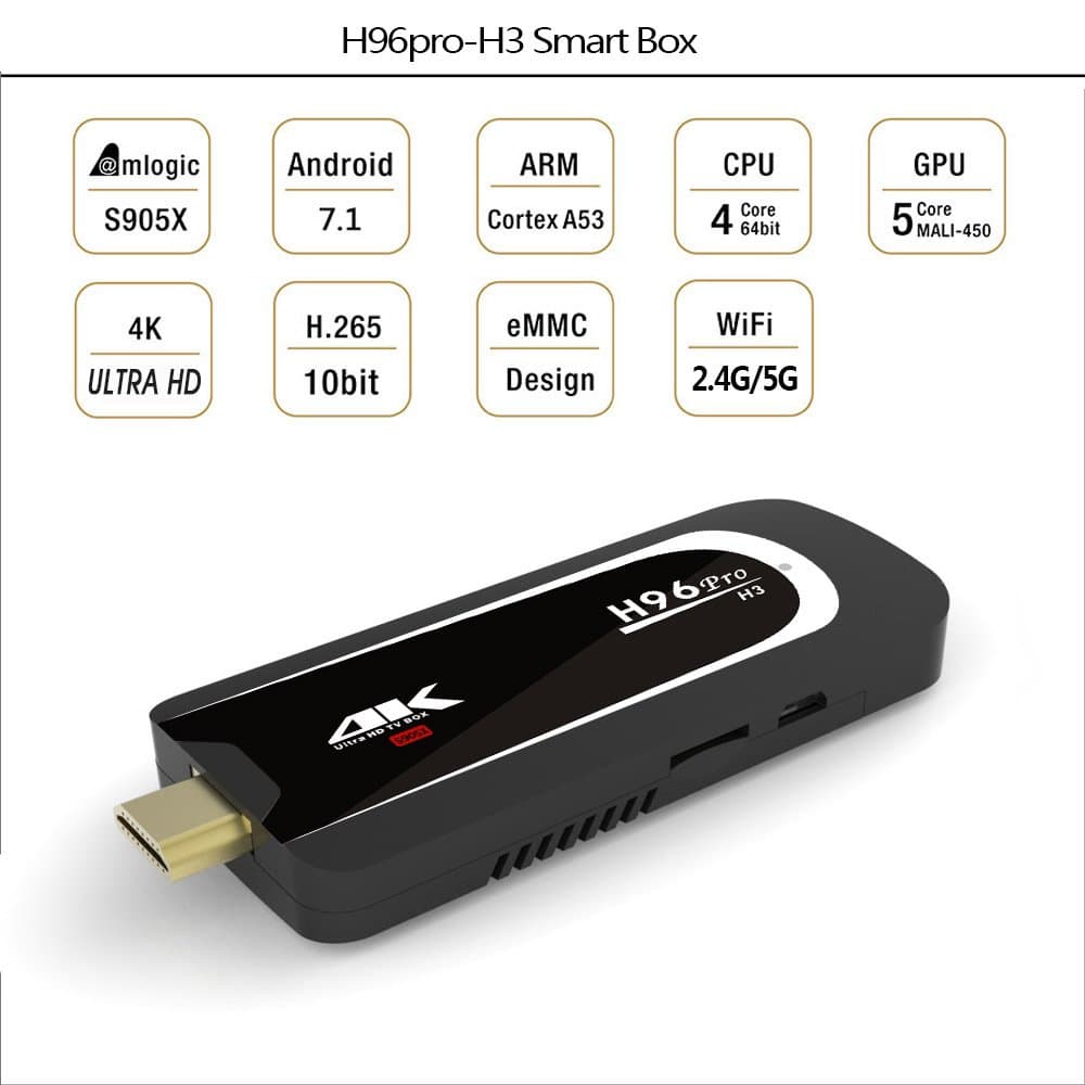 Tronic H96 pro H3 mini pc tv stick android OS 7.1 Amlogic Quad Core ARM Cortex A53 905X CPU 2G+16G Utlra HD 4K Technology H265 WiFi bluetooth