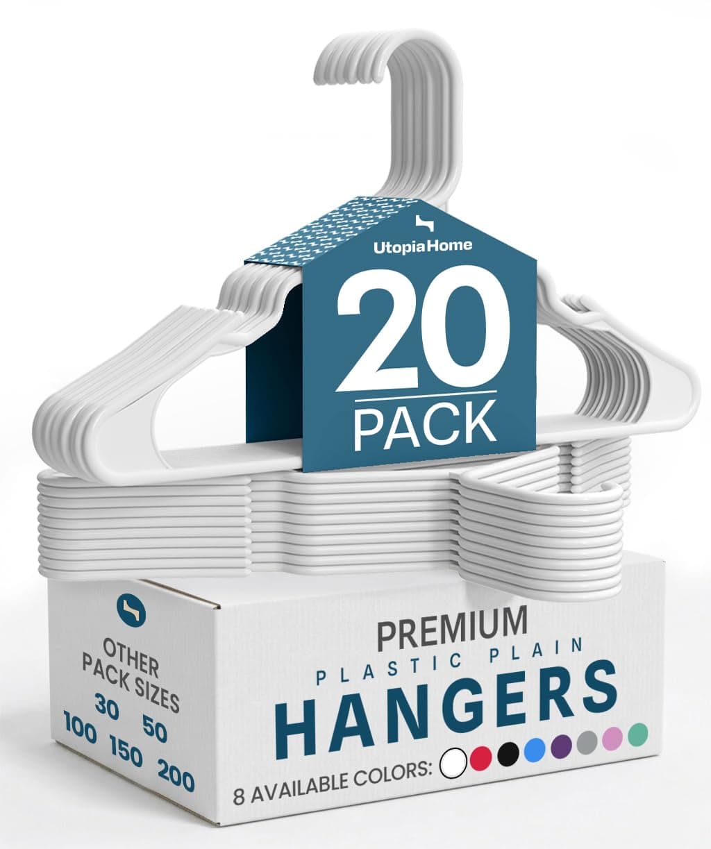 Utopia Home Clothes Hangers 20 Pack - Plastic Hangers Space Saving - Durable Coat Hanger with Shoulder Grooves (White)