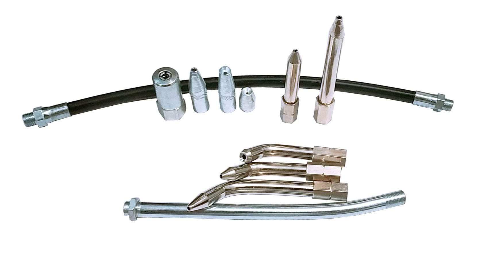 ISC Multi Purpose Use Grease Gun Nozzle Set - 11-Piece Accessory Kit for Grease Guns with Couplers, Nozzles, Adapters and Flex Hose - Ideal for Industrial Use - Hand-Held