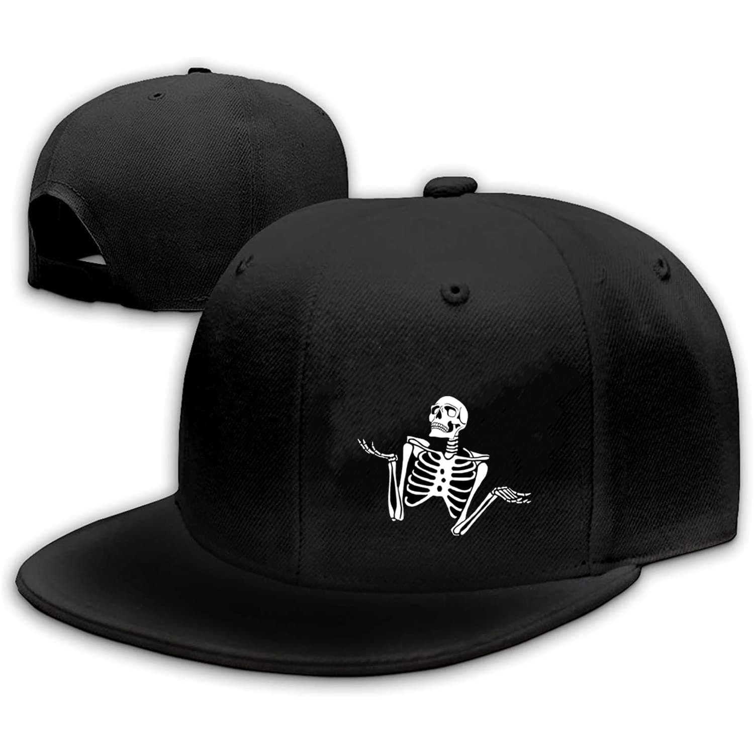 Snapback Hats for Men Skull Hat Flat Bill Hat for Boy Snap Backpack Baseball Cap Skeleton Hand Black