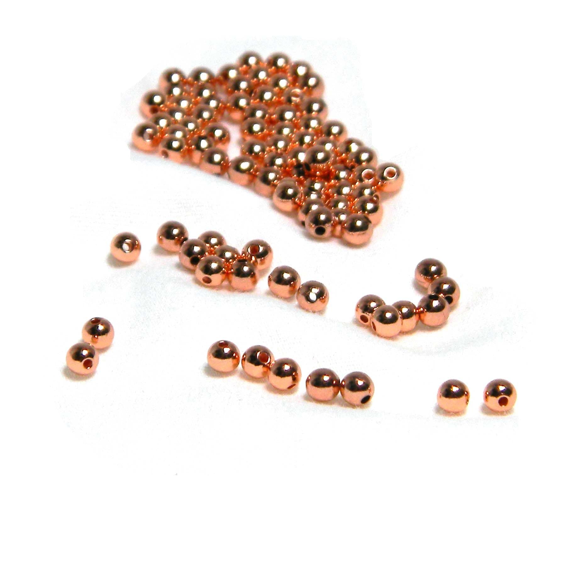100 Genuine Smooth Shiny Pure Solid Copper Round Spacer Ball Jewelry Beads with Clear Coat in Sizes Small - Big (3mm)
