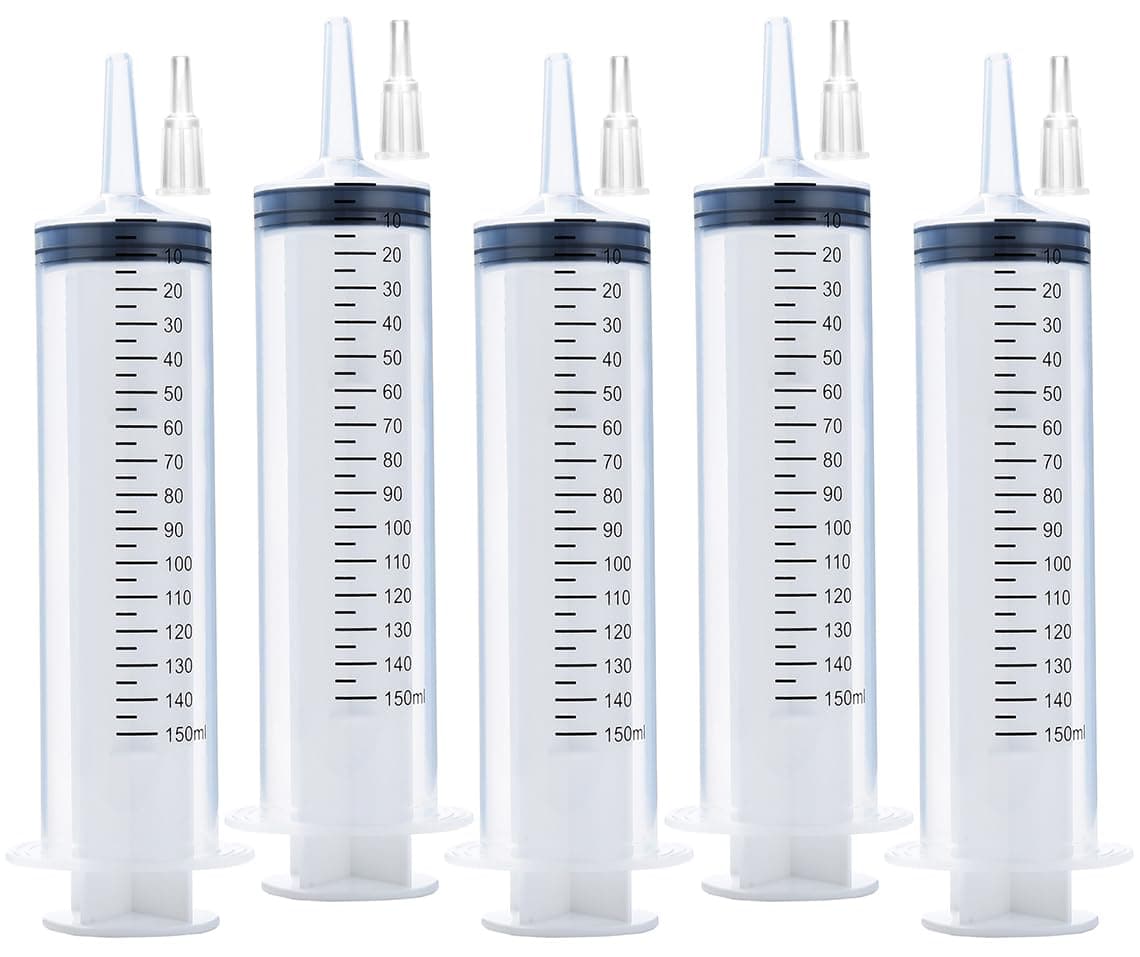 5 Pack 150ml Reusable Plastic Syringe Individually Packaged for Scientific Labs and Dispensing Long-term Multiple Uses