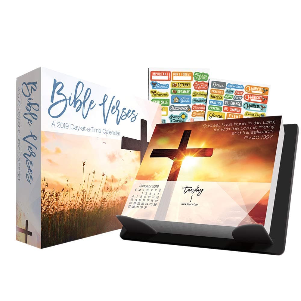 Bible Verses 2019 Calendar, Box Edition Set - Deluxe 2019 Scripture Bible Verse Day-at-a-Time Calendar with Over 100 Calendar Stickers (Bible Verses Gifts, Office Supplies)