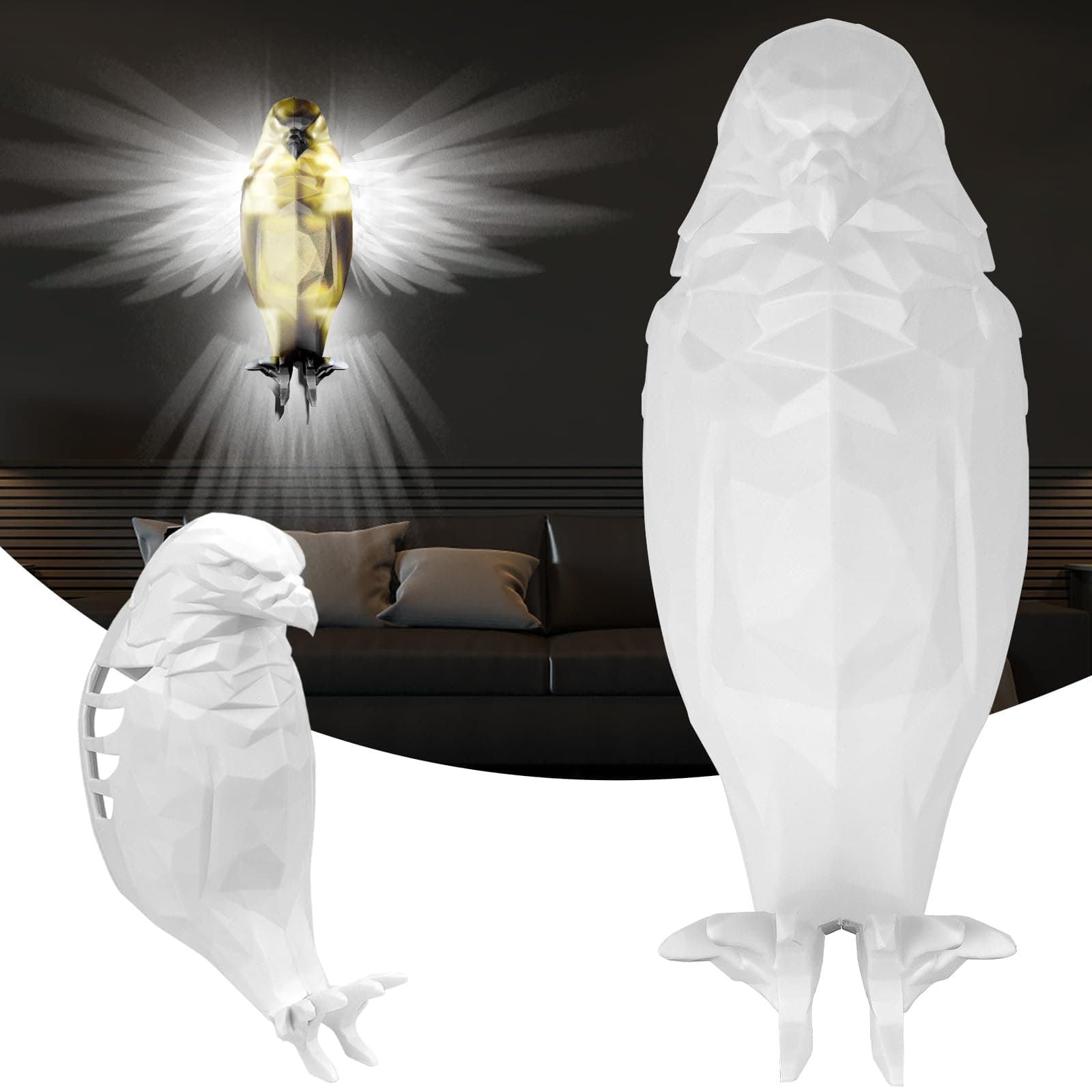 Bald Eagle Wall Light, 3D Printed LED Wall Owl Night Light, Creative Plug in Night Owl Wall Lamp Decoration, Modern Wall Led Lights Battery Operated for Bedroom Stairway Hallway Kitchen Pub [Energy Class A]