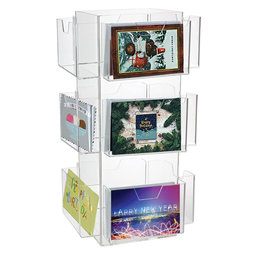 SOURCE ONE Clear Acrylic 12 Pocket Rotating Greeting Cards Display, Holds 7" x 5" Cards