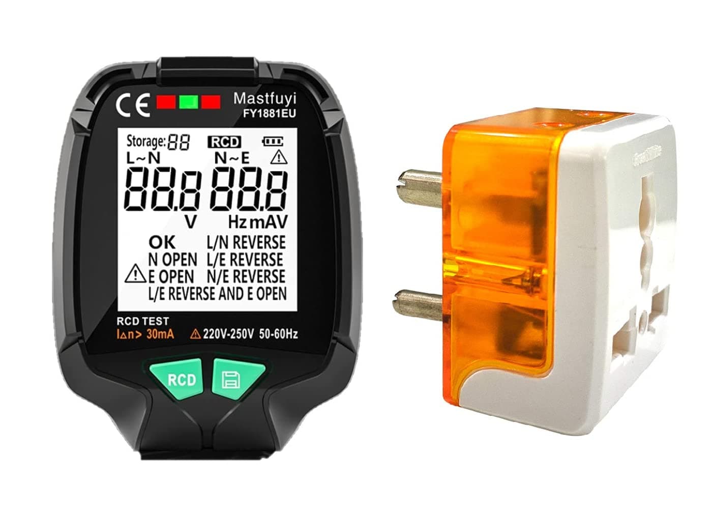Socket Tester 230VAC Voltage Detector & Circuit Analyzer with RCD Test, LCD Backlit Display, Data Storage, Wiring Fault Detection & 1 Year Warranty
