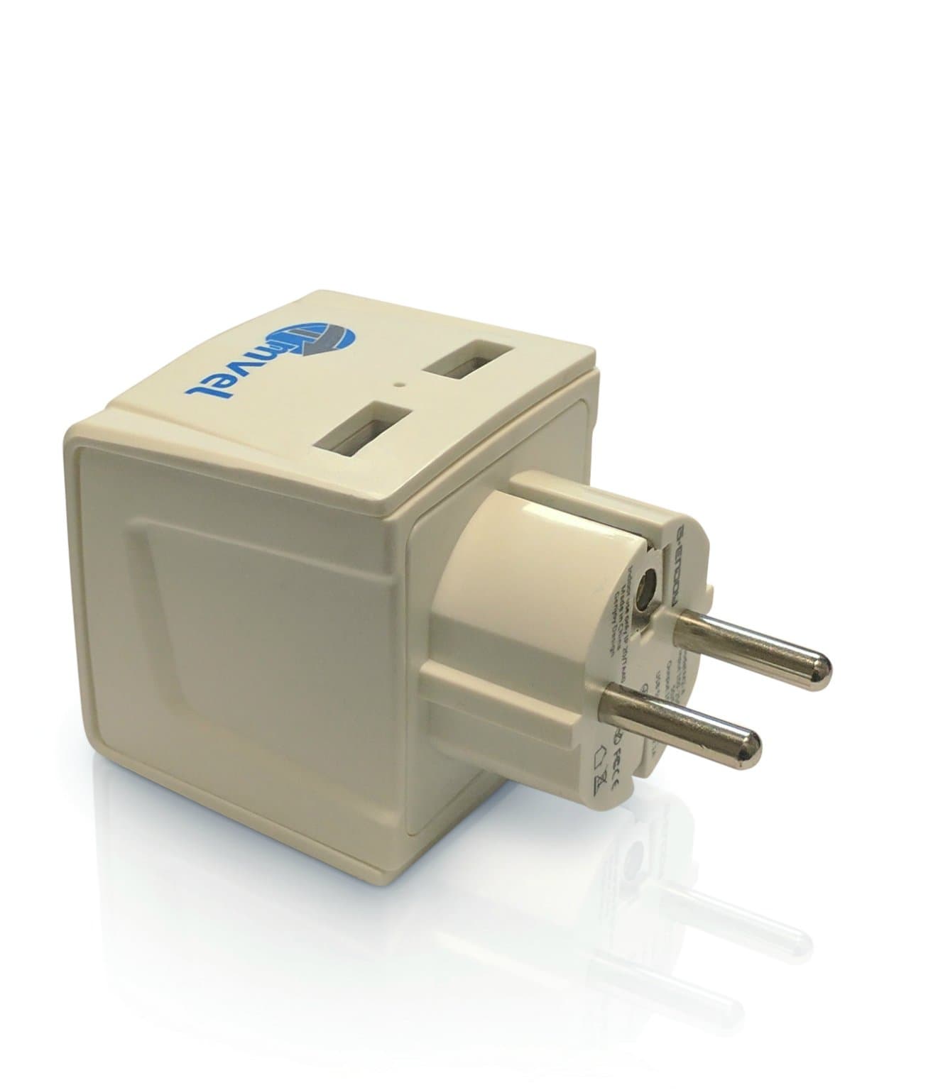 3 in 1 - 2 USB with Universal Input Schuko Travel Adapter Plug with for Grounded Type E/F Germany, France & More for iPhone/iPad, Galaxy & More