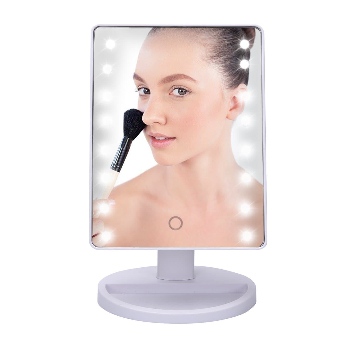 LED Makeup Mirror,Megpo Rotatable Lighted Vanity Mirror Smart Touch Screen 16 LED Lights Adjustable Brightness for Bathroom Countertop Dressing Room Batteries Operated