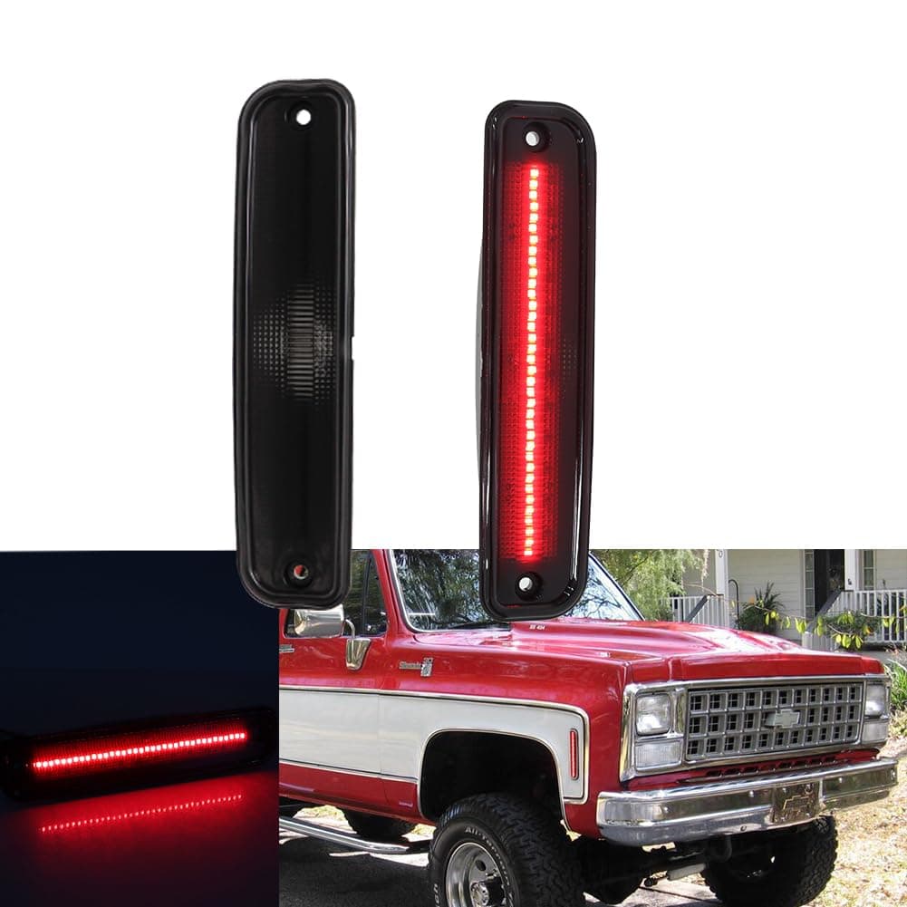 For 73 74 75 76 77 78 79 80 GMC Chevy Pickup Blazer Suburban Jimmy C10 C20 C30 GMC Rear Bumper Turn Signal Side Marker lights Smoked Lens Red LED 915557 915558 GM2550115 GM2551107