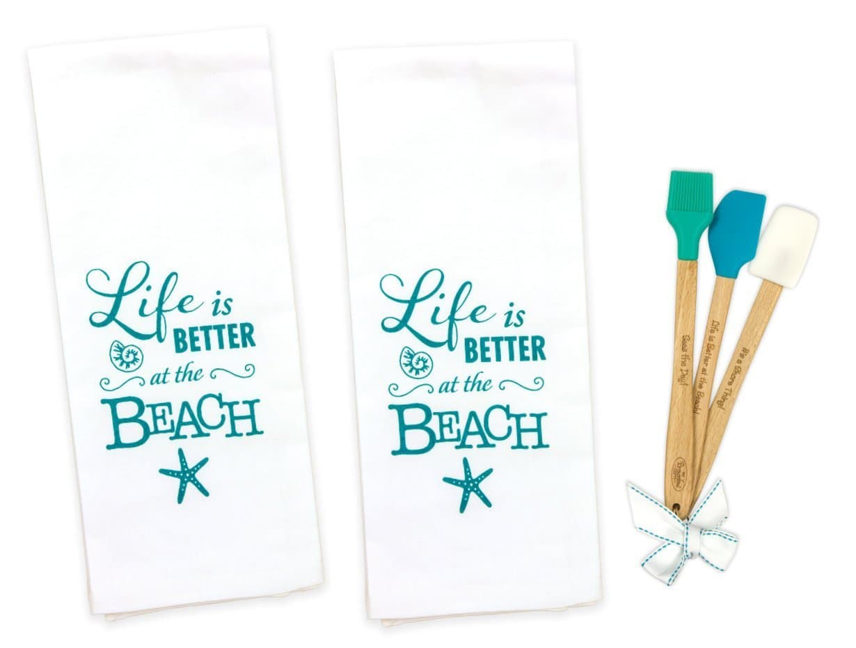 5 Piece Life is Better at the Beach Kitchen Set - 2 Towels and Mini Tool Set