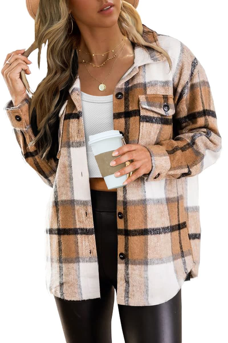 Womens Flannel Shackets Plaid Button Down Shirts Fall Winter Jackets Cute Tops Trendy Cowgirl Outfits Teen Sweaters