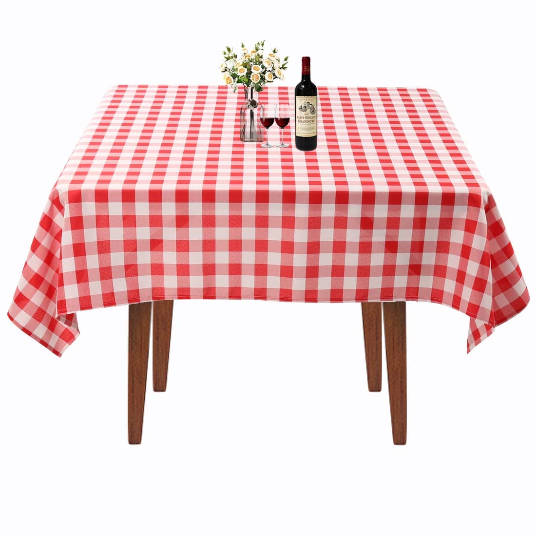 Square Tablecloth, 52 x 52 Inch, Red and White Checker Table Cloth for Square or Round Tables in Washable Polyester, Great for Wedding, Restaurant, Party, Banquet Decoration