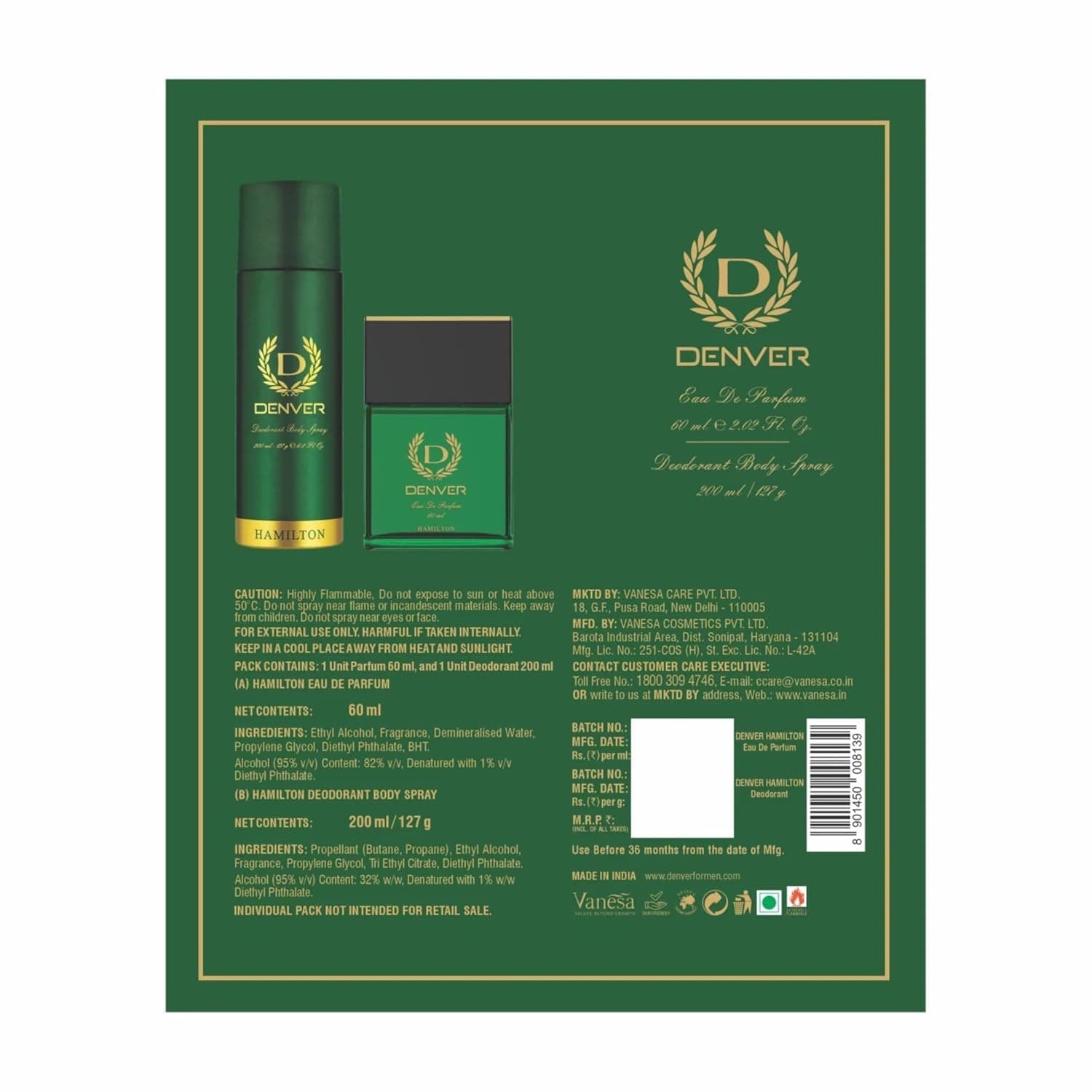 Denver Men Hmilton Cedar Exclusive Collection Gift Pack, 60 ML Liquid