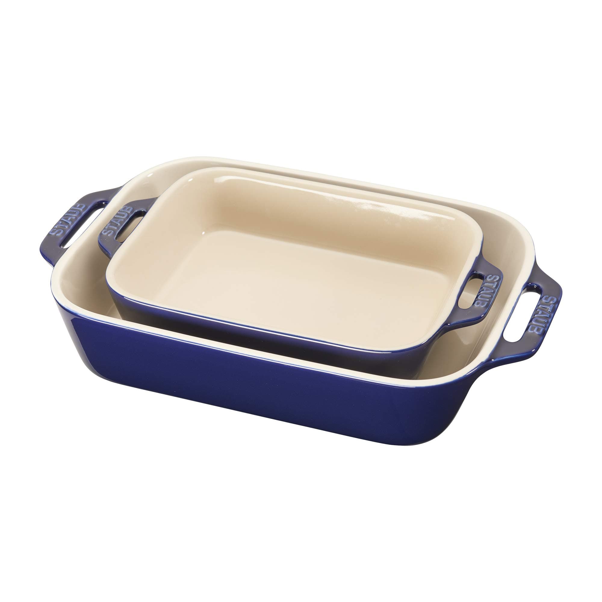 STAUB Ceramics Rectangular Baking Dish Set, 2 Pieces, Dark Blue