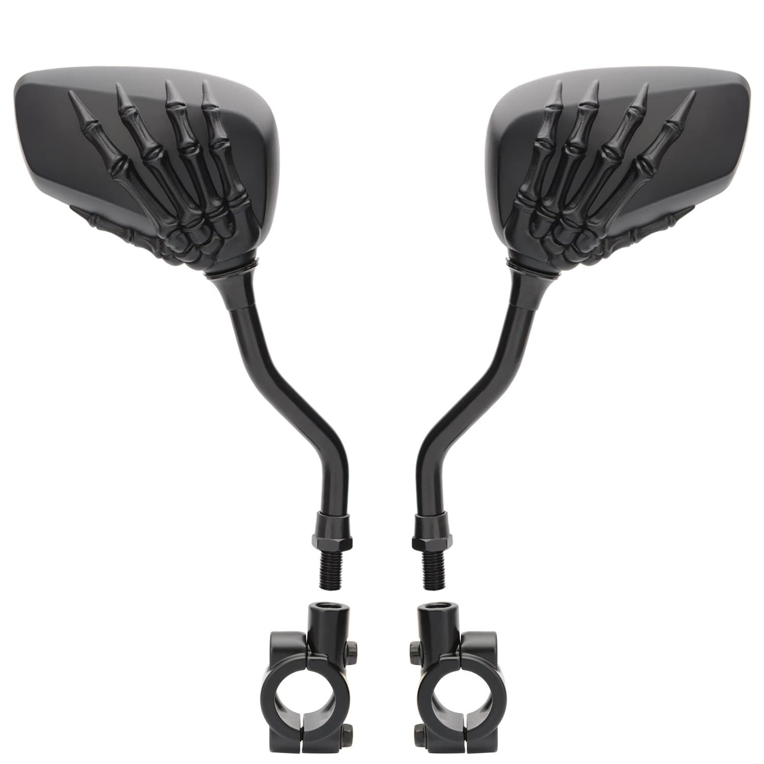 TOPCABIN 1 Pair Motorcycle Rear View Convex Blindsight Multi Angle Adjustable Billet Aluminum Chrome Plated Outside Rear View Side View Mirrors Skull Claw Style Universal (Black)