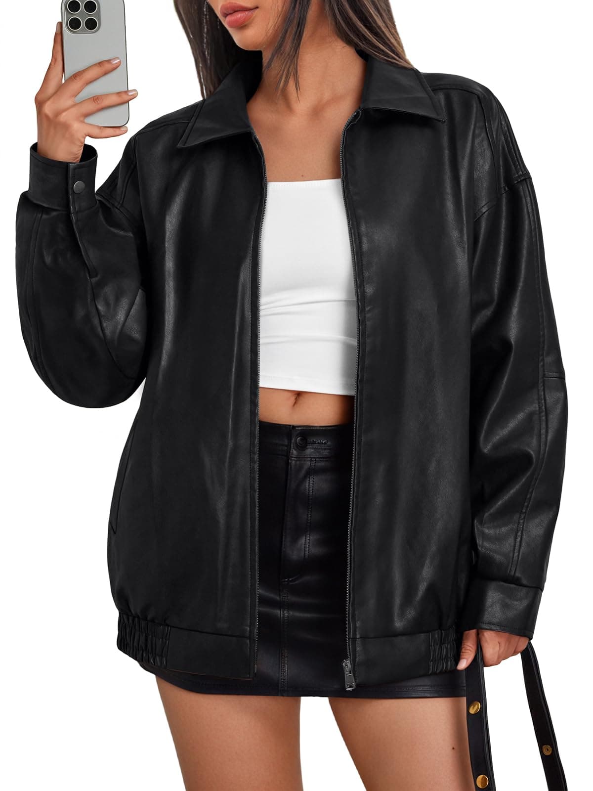 Trendy Queen Womens Leather Jacket, Oversized Going Out & Everyday Statement Piece, Bomber Jacktes Moto Coat
