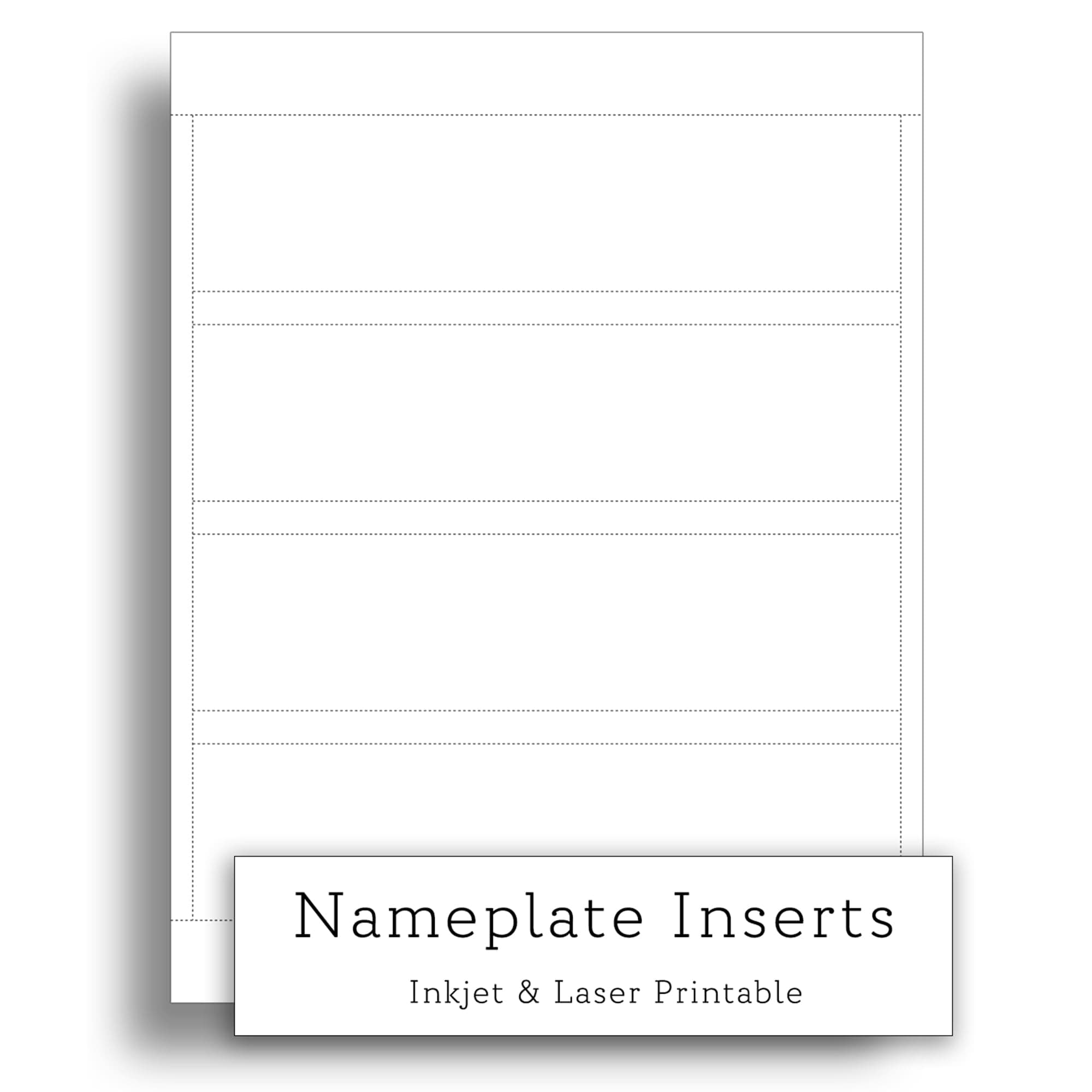 White Printable Nameplate Inserts - 8'' x 2'' - Blank Perforated Paper Nameplate Inserts for Inkjet & Laser Printers - Heavyweight Cardstock - 4 per page - 10 Sheets / 40 Blank Inserts
