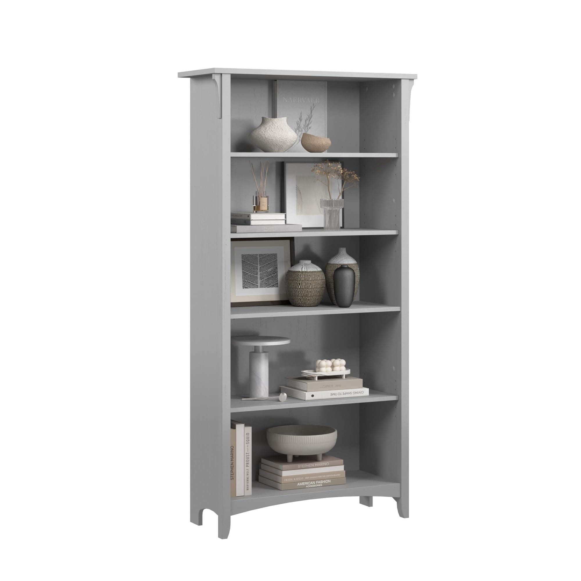 Bush Home Salinas 5 Shelf Bookcase in Cape Cod Gray, Tall Bookshelf, Large Book Shelf for Living Room, Home Office, or Entryway