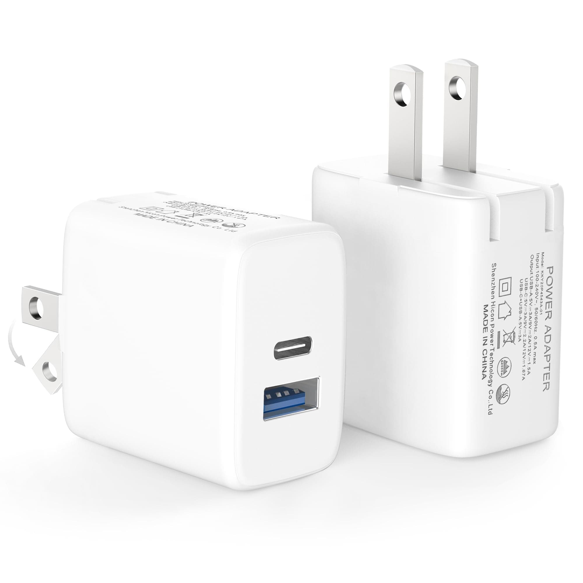 2Pack Fast Charger for iPad 9th 8th 7th 6th Generation 10.2 inch, iPad Air 3/2, iPad mini 5/4/3, 20W Dual Port Foldable Wall Charger with 6.6ft USB-C to Lightning Fast Charging Cable