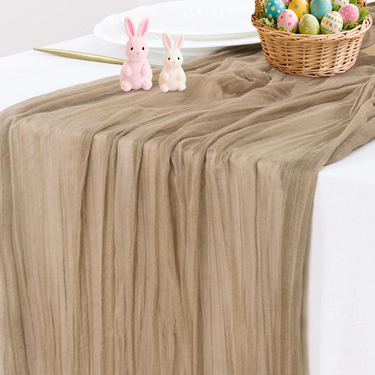Nude Brown Cheesecloth Table Runner Easter Spring Boho Rustic Gauze 120 inch 10FT Cheese Cloth Runner for Wedding Party Baby Shower Birthday Home Decor Holiday Decorations