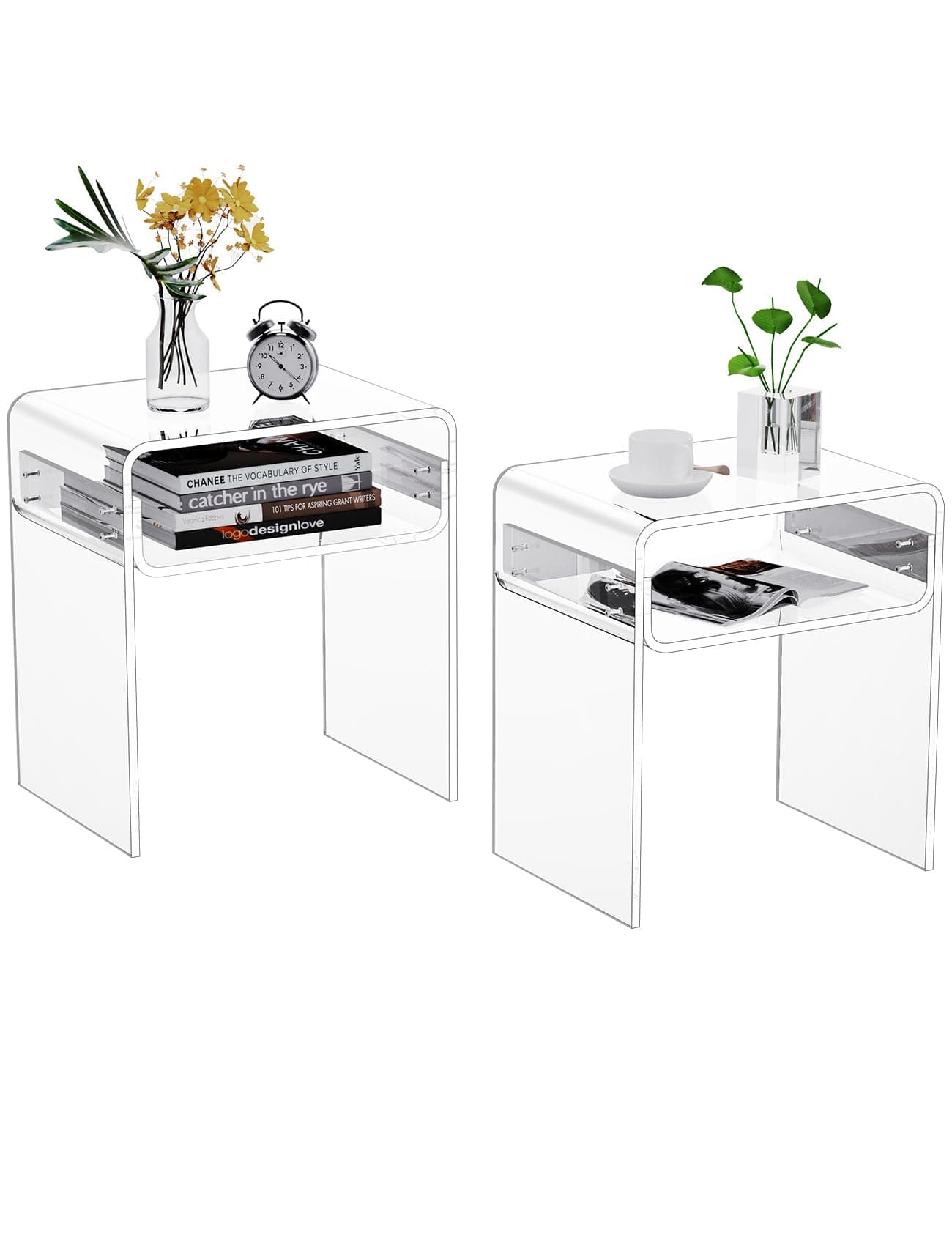 solaround Acrylic Side Table, Small acrylic Bedside table Nightstand, 40 x 30 x 50 cm (2pcs Clear)