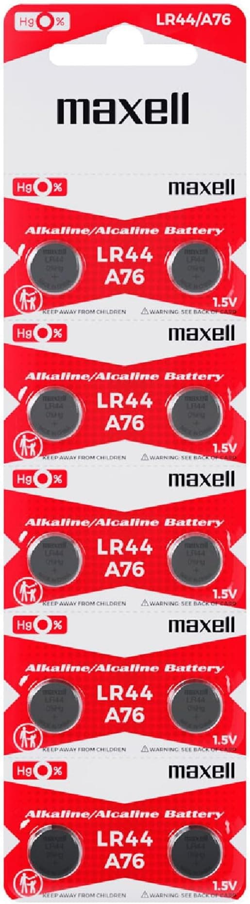 Maxell LR44 (A76) Batteries, 10 Count (775011)