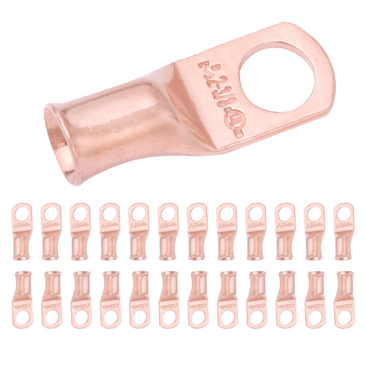 25pcs 2 AWG 3/8" Stud Battery Lugs, Ring Terminals, Heavy Duty Copper Wire Lugs, Battery Cable Ends, 2 Gauge Ring Terminal Connectors, UL Bare Copper Eyelets Electrical Battery Cable Lugs