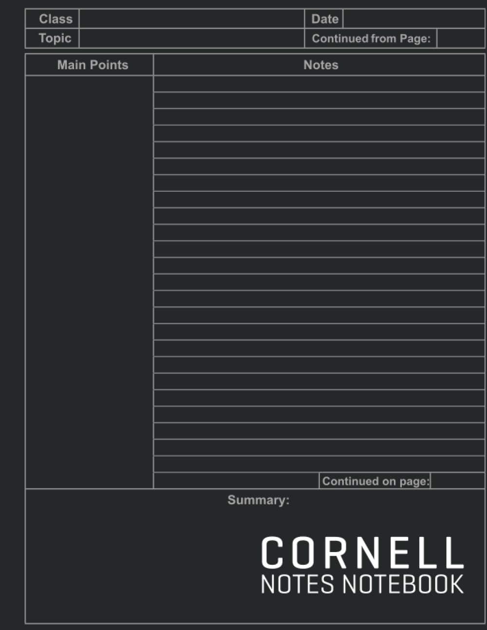 Cornell Notes Notebook: Cornell Style Note Taking Notebook for Students and Teachers with Simple Black Cover. College Ruled Composition Paper for Taking Notes
