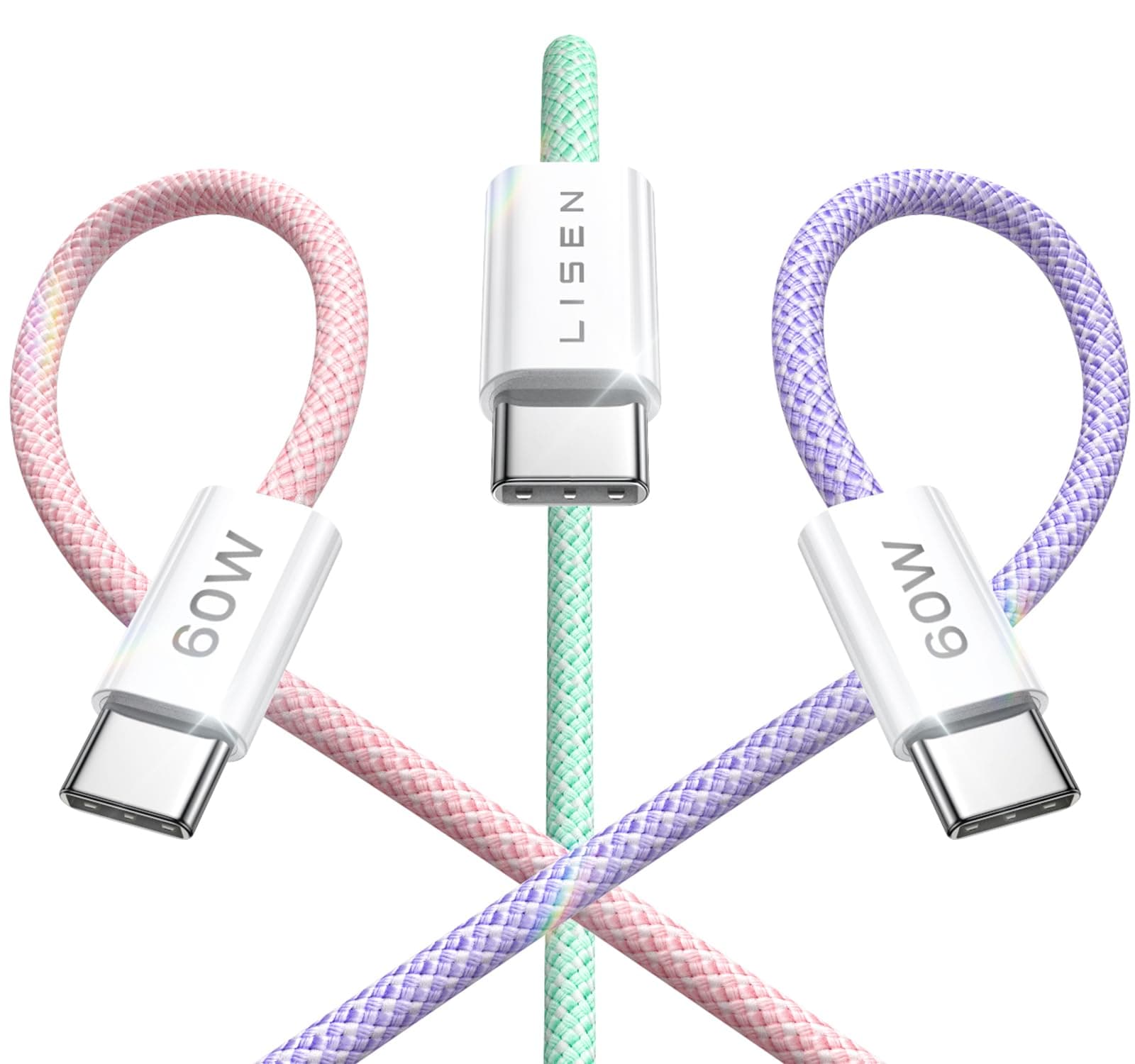 LISEN USB C Cable, 3-Pack [3.3/3.3/3.3FT] USBC to USBC Cable for iPhone 16e 15 Pro Max Charger Cord, 60W (3.1A) C to C Cable Fast Charging for Samsung S25/S24/23, Switch 2, iPad, MacBook