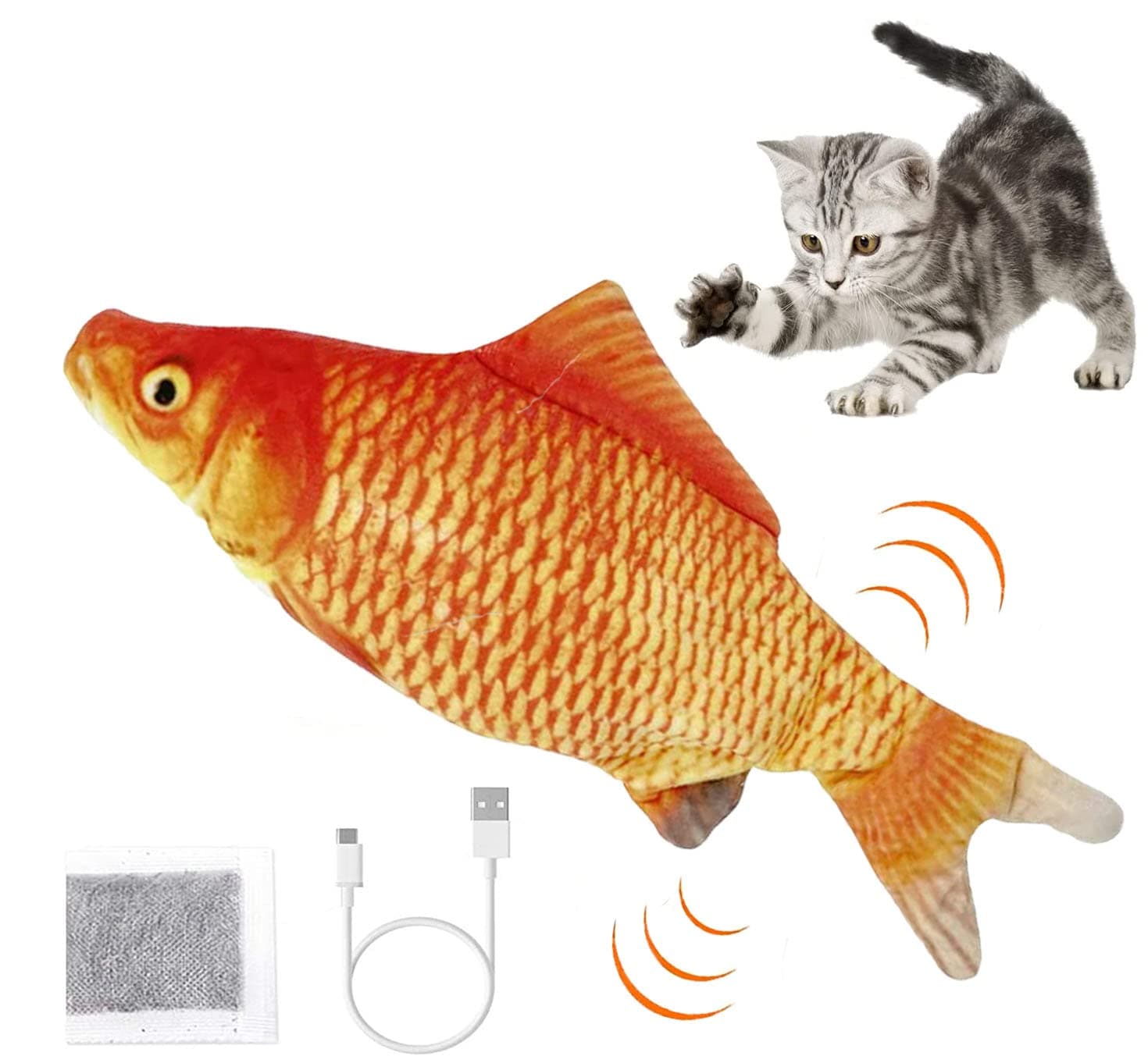NeoStyle Electric Moving Fish Cat Toy - Interactive Realistic Plush Simulation Wagging Fish With Catnip for Indoor Cats (Bright Red)