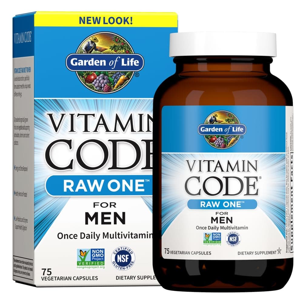 Garden of Life Vitamin Code Raw One for Men, Once Daily Multivitamin, 75 Capsules, One a Day Mens Vitamins Plus Fruit, Veggies & Probiotics for Mens Health, Vegetarian Multivitamins